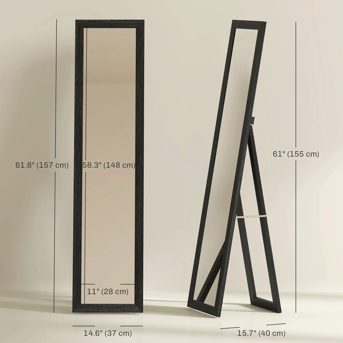 15" x 62" Full Length Mirror, Free Standing, Black Full Length Mirrors at Gallery Canada
