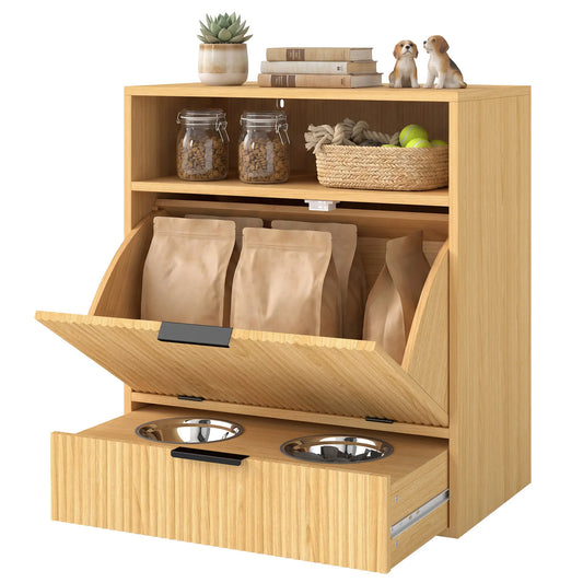 Dog Feeding Station, Food Storage, 2 Pull Out Bowls Dog Bowls Oak at Gallery Canada