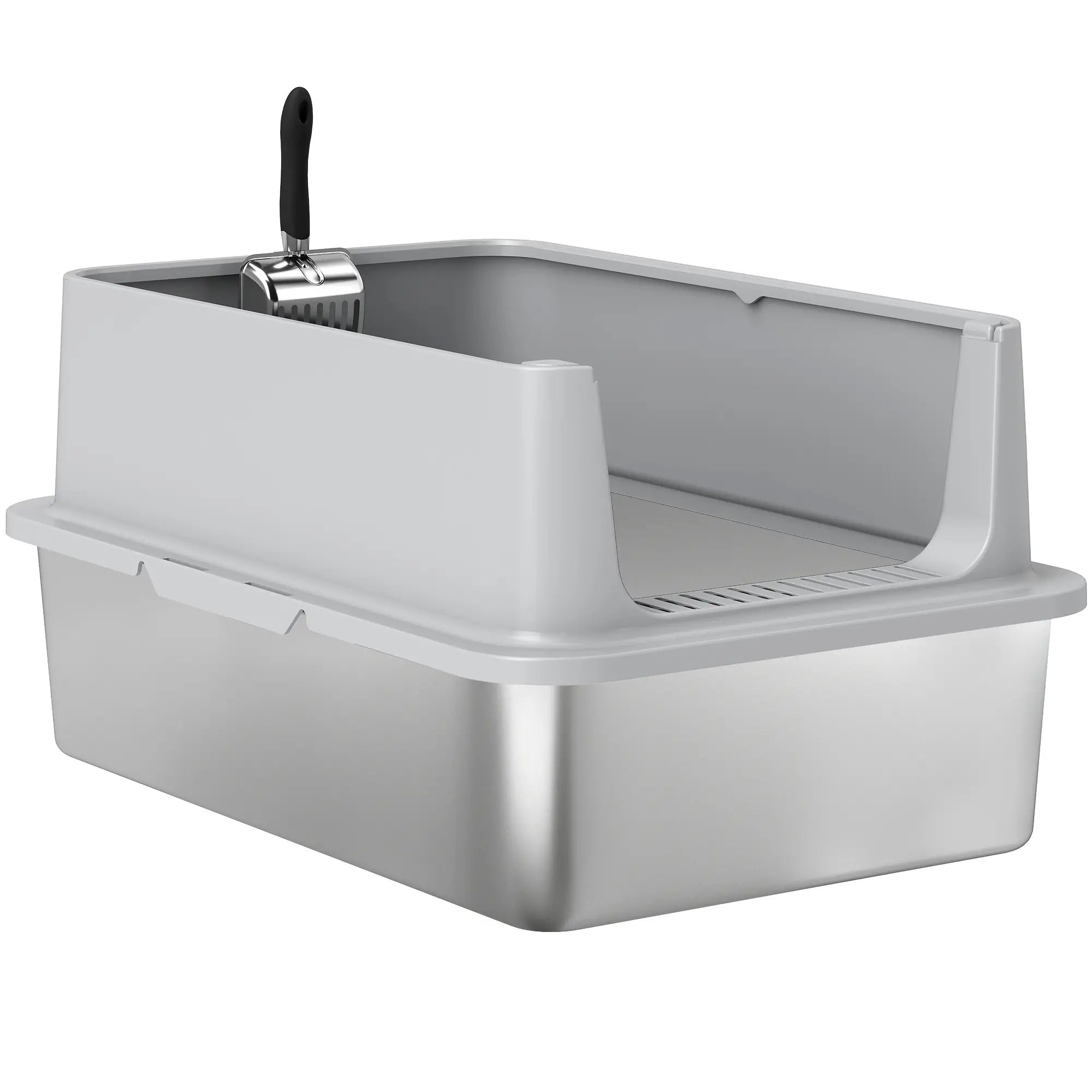 XL Stainless Steel Cat Litter Box, High Wall, Scoop Included, Easy Clean Cat Litter Box Enclosures Silver, Grey at Gallery Canada