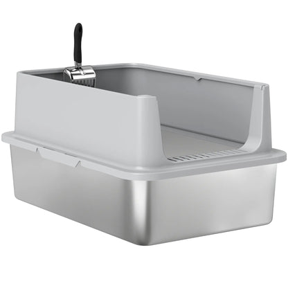 XL Stainless Steel Cat Litter Box, High Wall, Scoop Included, Easy Clean Cat Litter Box Enclosures Silver, Grey at Gallery Canada