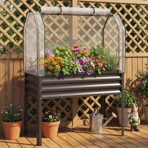 Galvanized Raised Garden Bed With Legs, Greenhouse Cover, Black