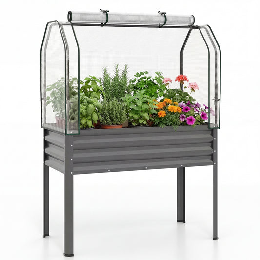 Galvanized Raised Garden Bed With Legs, Greenhouse Cover, Gray Raised Garden Beds Gray at Gallery Canada