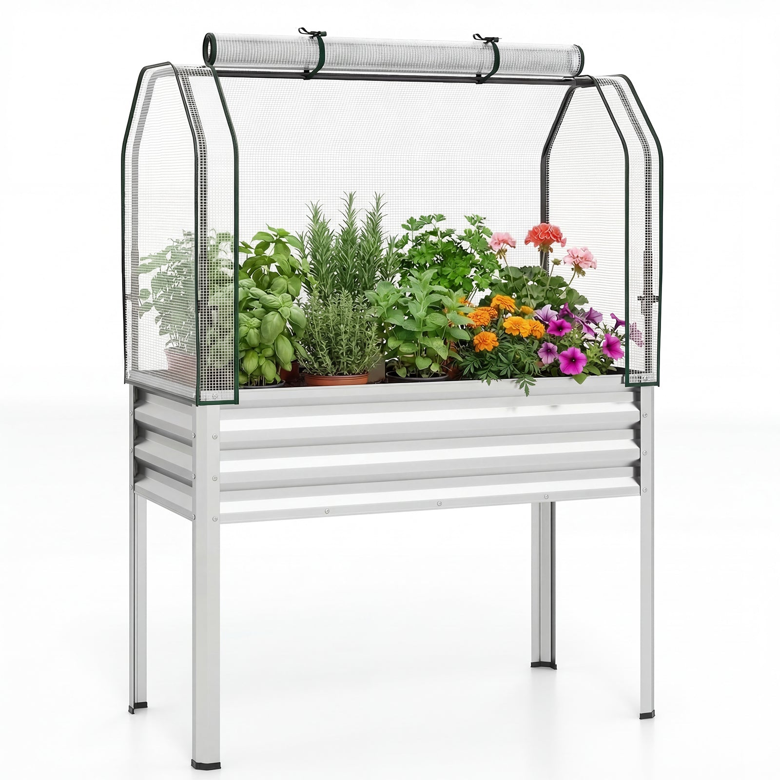 Galvanized Raised Garden Bed With Legs, Greenhouse Cover, Silver Raised Garden Beds Silver at Gallery Canada