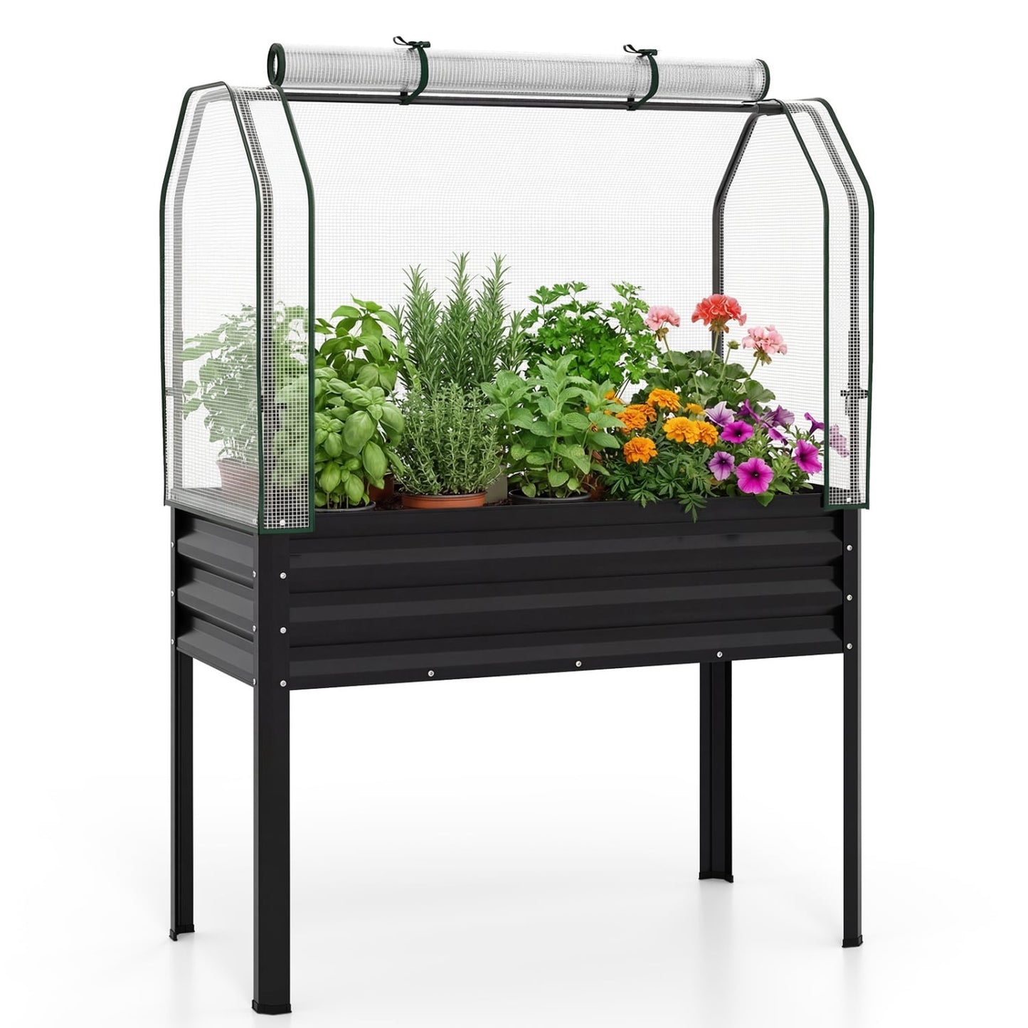 Galvanized Raised Garden Bed With Legs, Greenhouse Cover, Black Raised Garden Beds Black at Gallery Canada