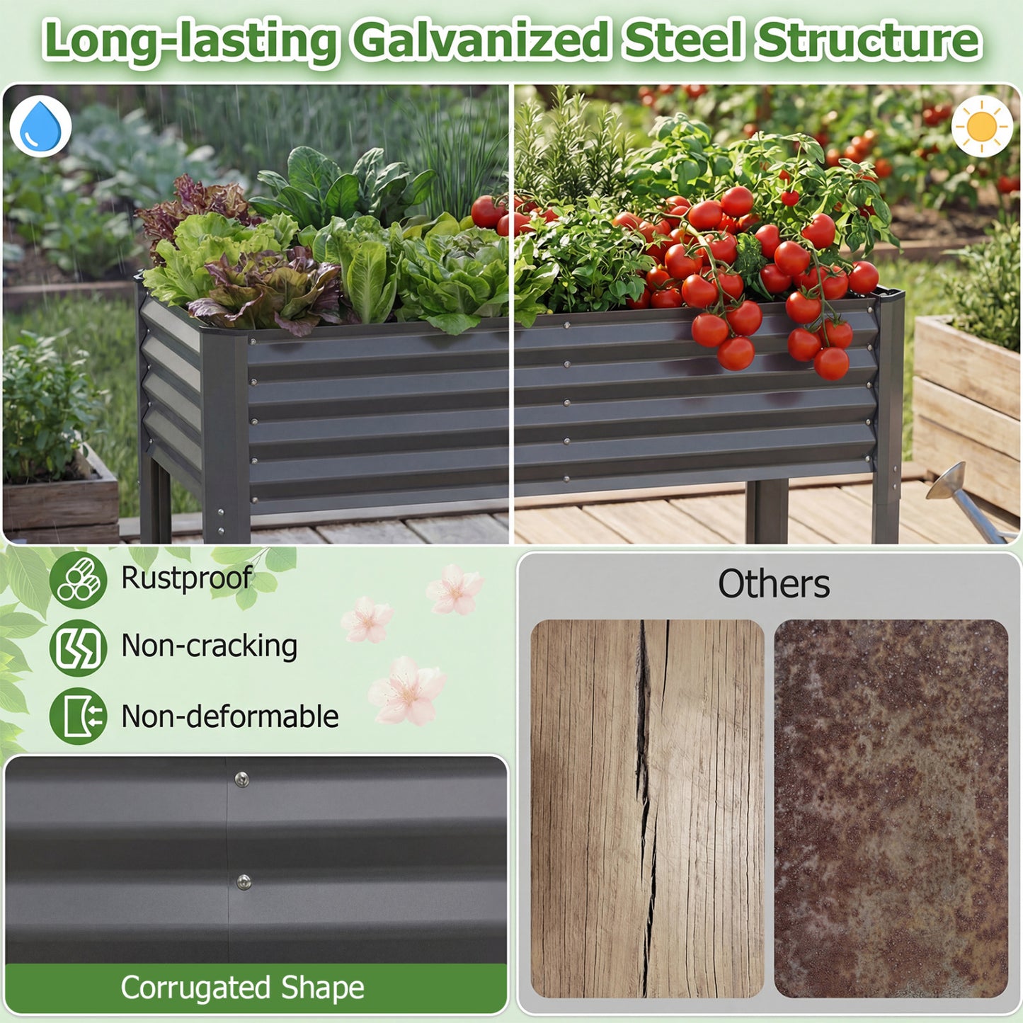 Galvanized Raised Garden Bed With Legs, 46" x 24" x 31", Gray Raised Garden Beds at Gallery Canada