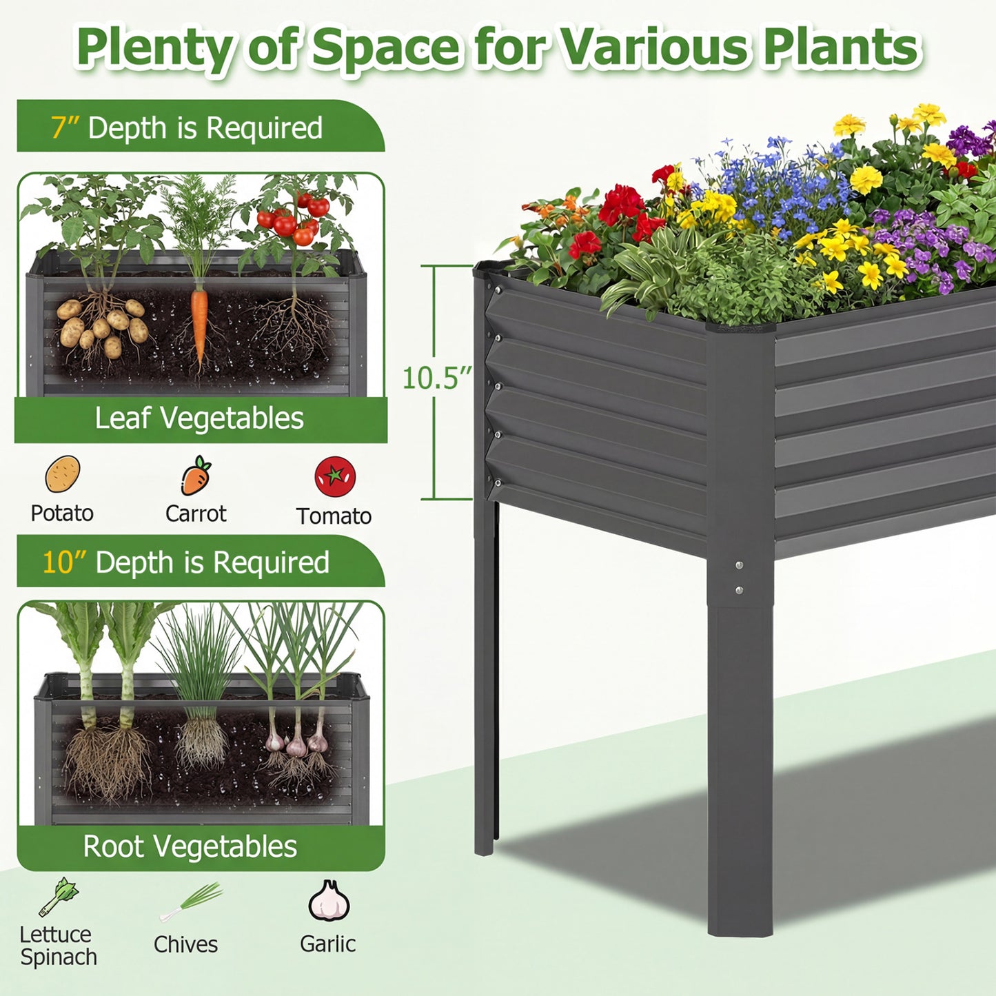 Galvanized Raised Garden Bed With Legs, 46" x 24" x 31", Gray Raised Garden Beds at Gallery Canada