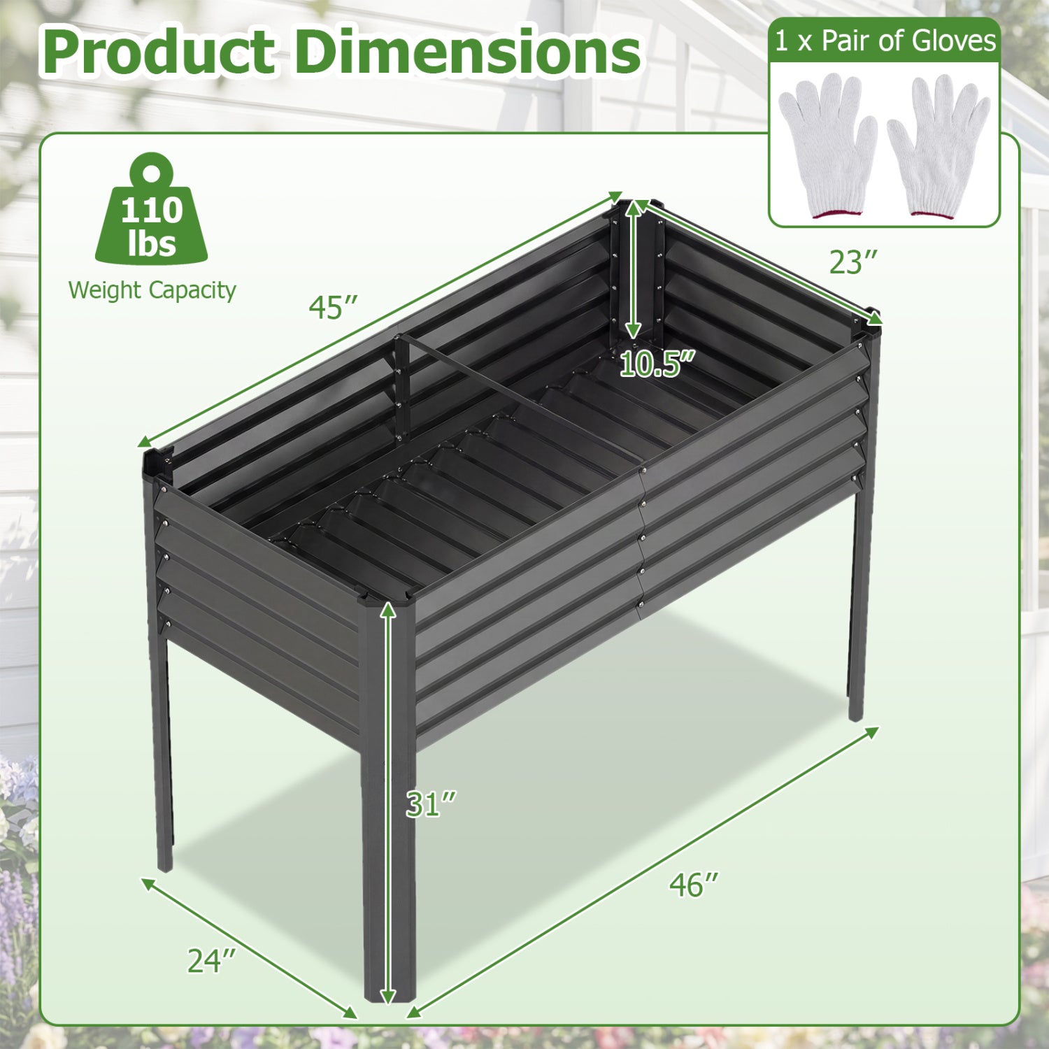Galvanized Raised Garden Bed With Legs, 46