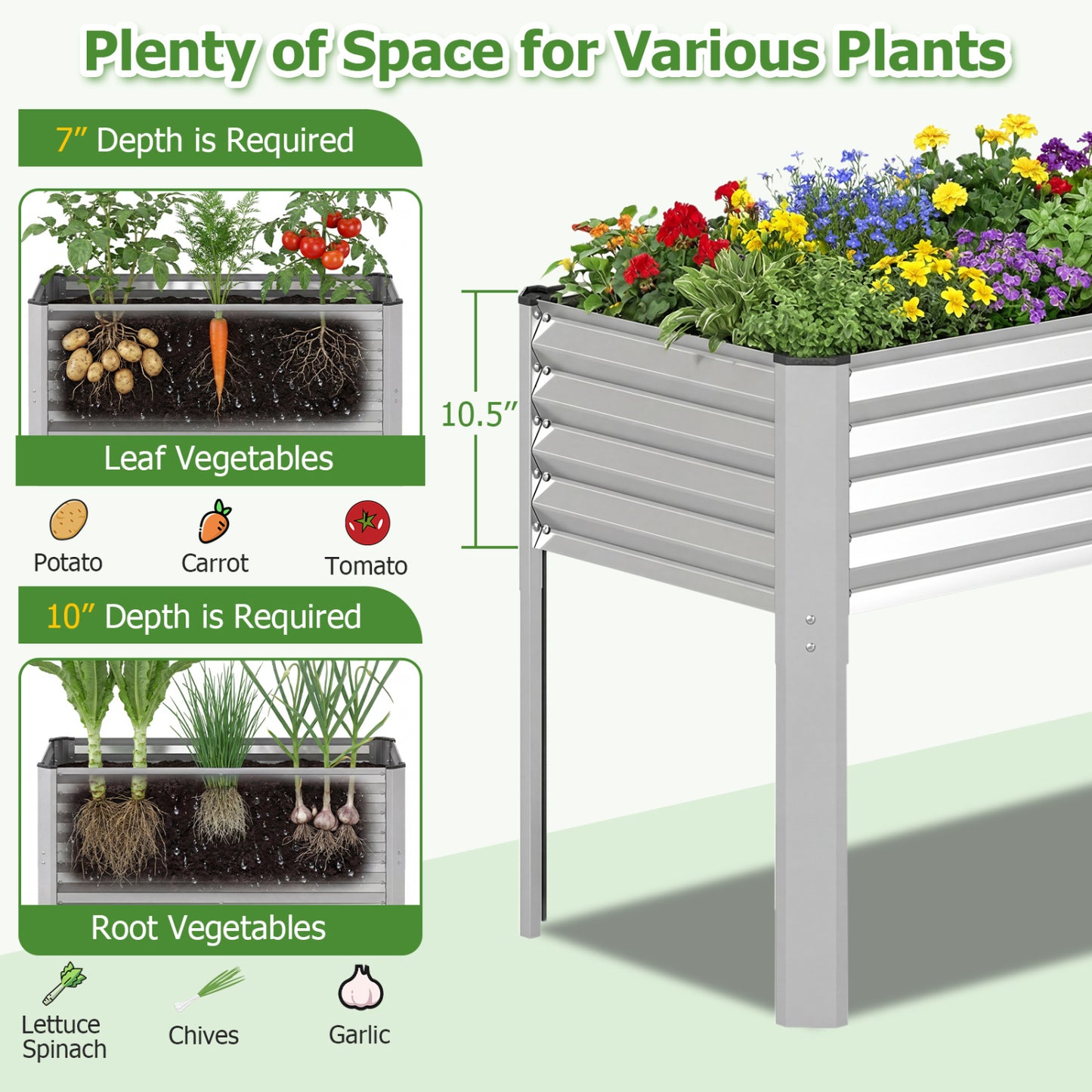 Galvanized Raised Garden Bed With Legs, 46" x 24" x 31", Silver Raised Garden Beds at Gallery Canada