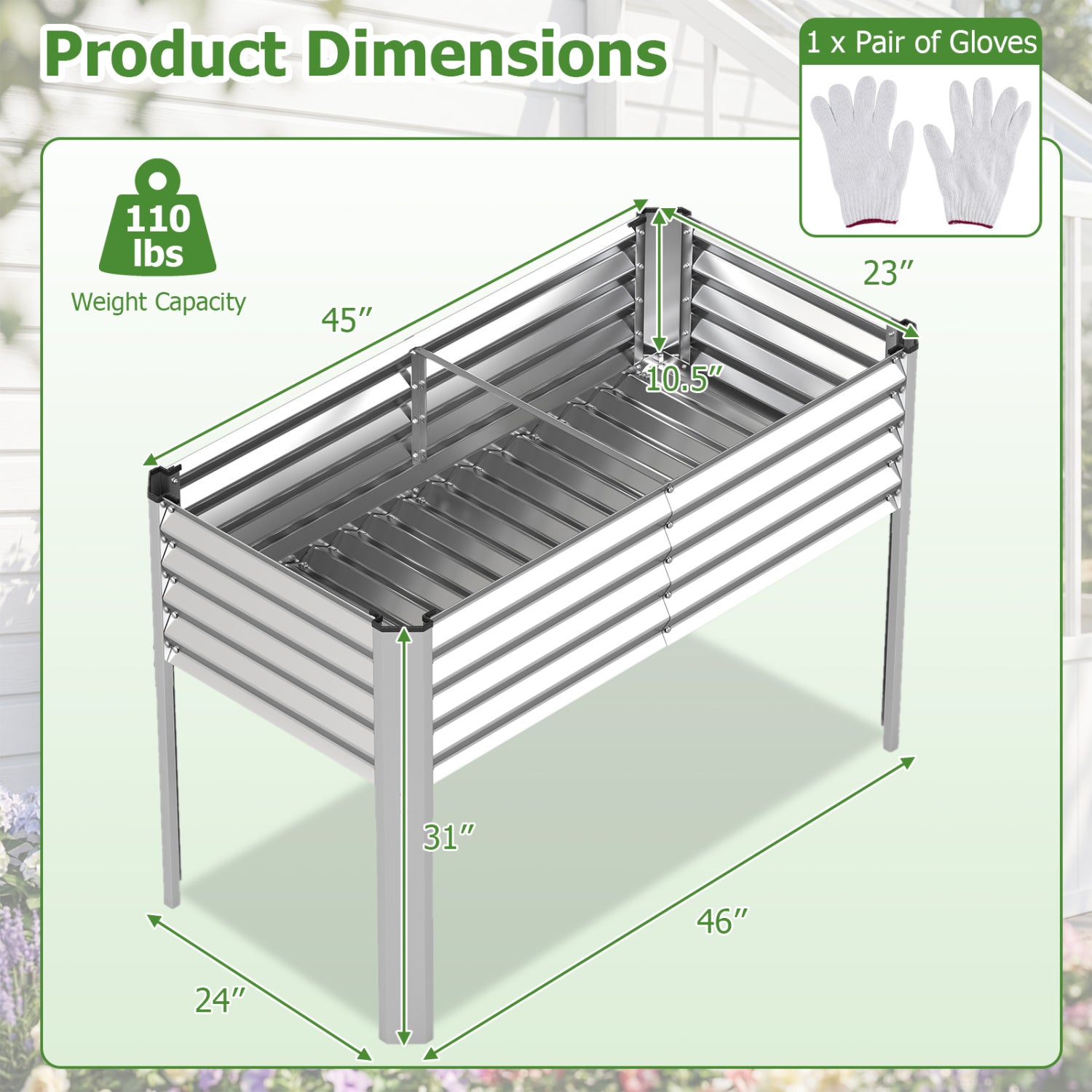 Galvanized Raised Garden Bed With Legs, 46