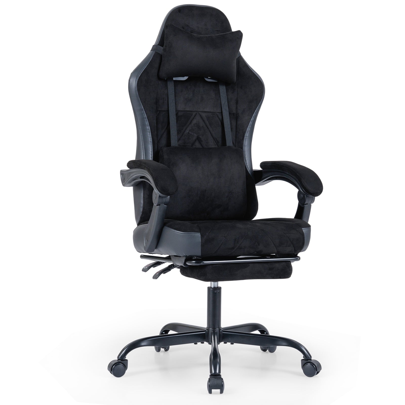 Gaming Chair Height Adjustable Computer Chair with Headrest Lumbar Support Linkage Armrests, Black Gaming Chairs Black at Gallery Canada
