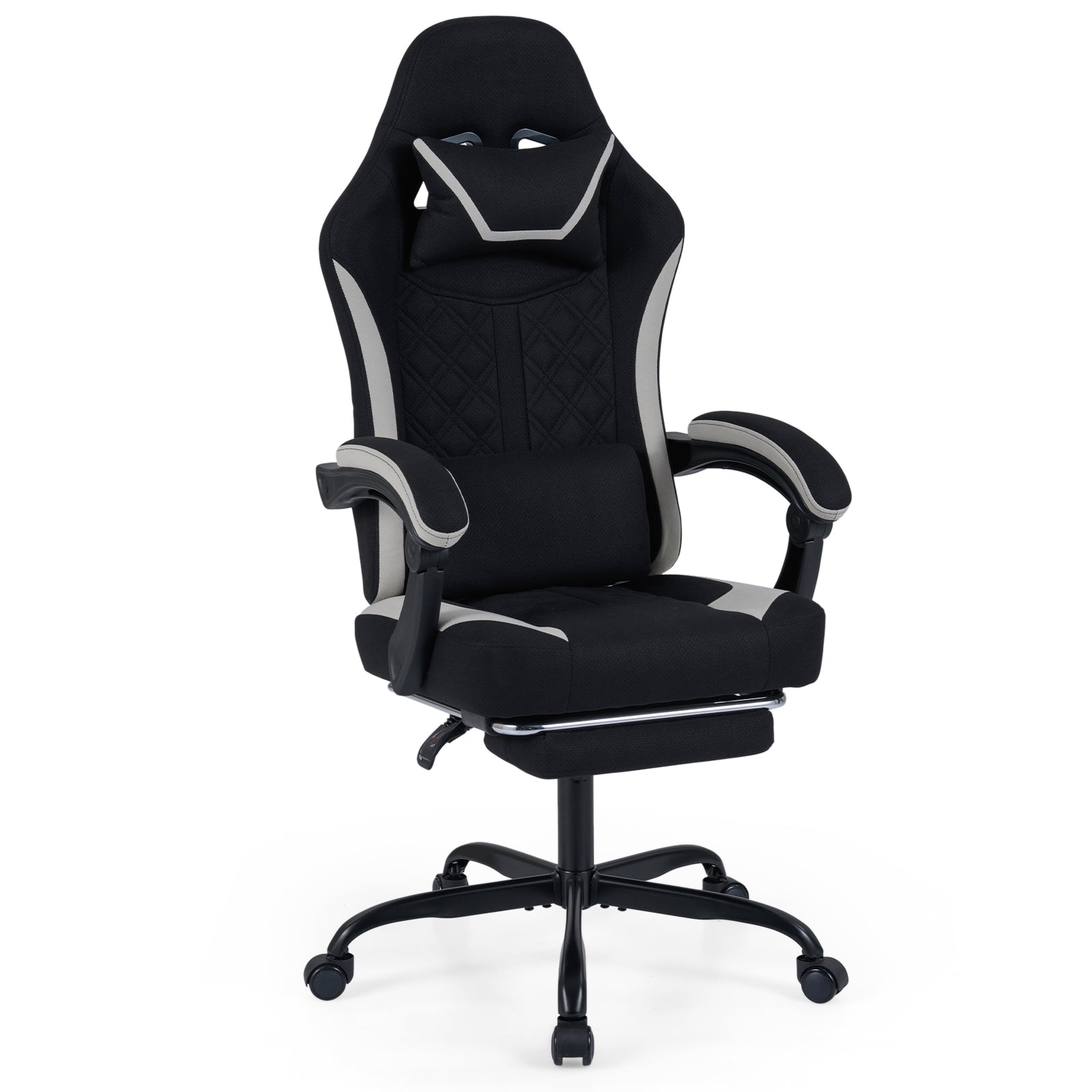 Gaming Chair Height Adjustable Computer Chair with Headrest Footrest & 360° Swivel Seat, Black Gaming Chairs Black at Gallery Canada