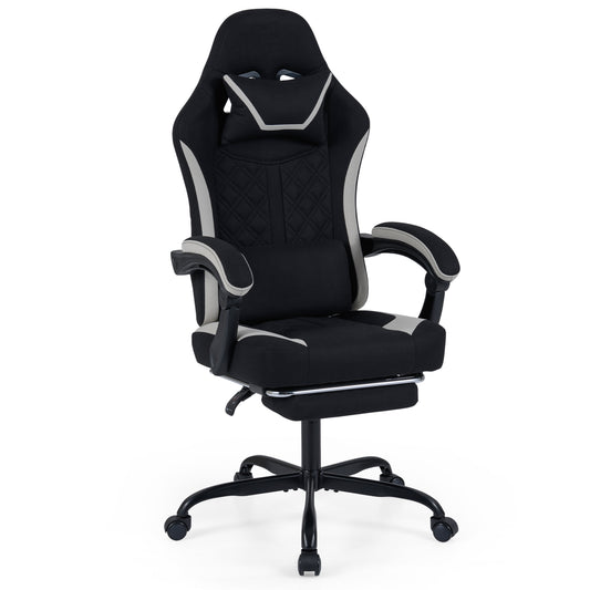 Gaming Chair Height Adjustable Computer Chair with Headrest Footrest & 360° Swivel Seat, Black