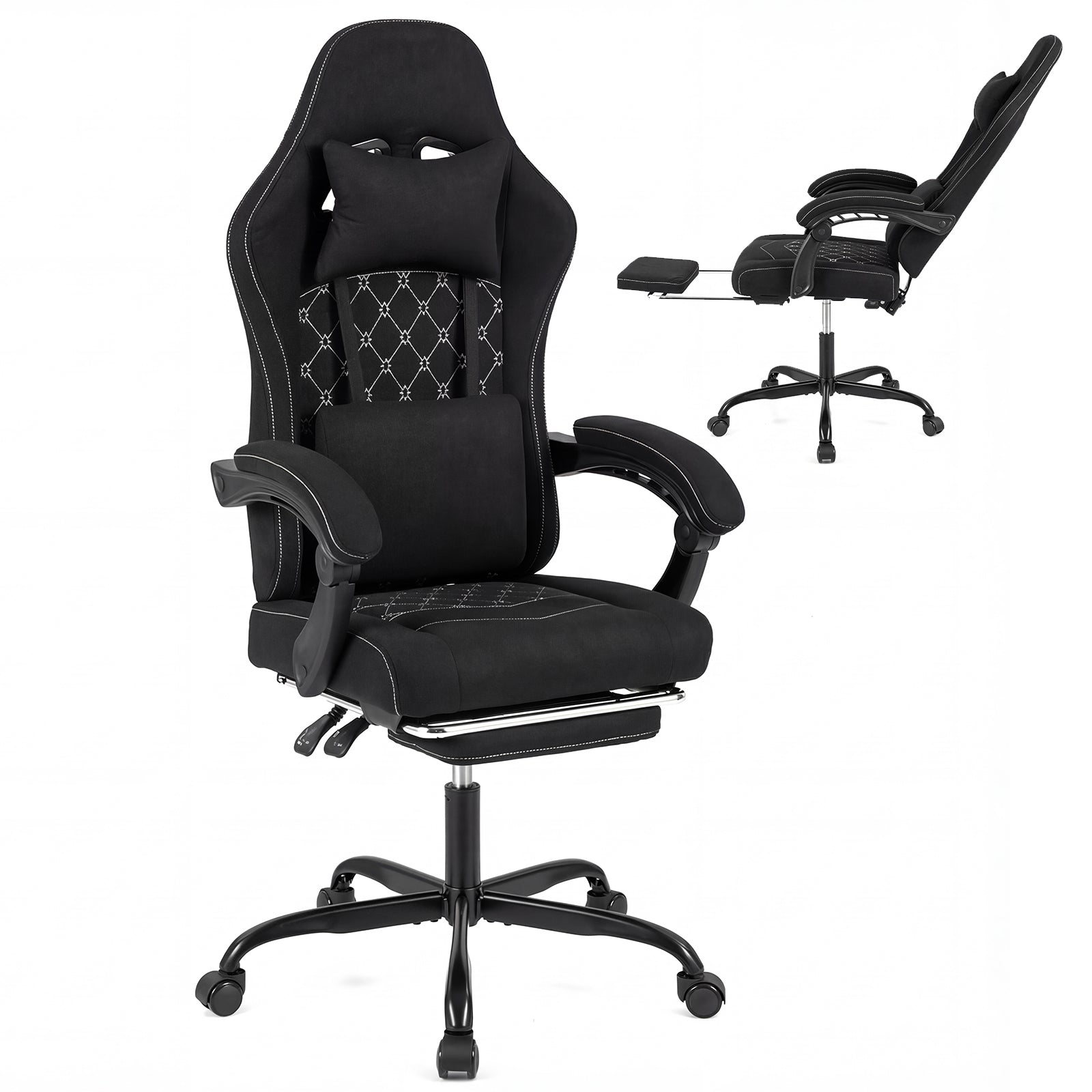 Gaming Chair Height Adjustable Computer Chair with Headrest Video Game Chair, Black Gaming Chairs at Gallery Canada
