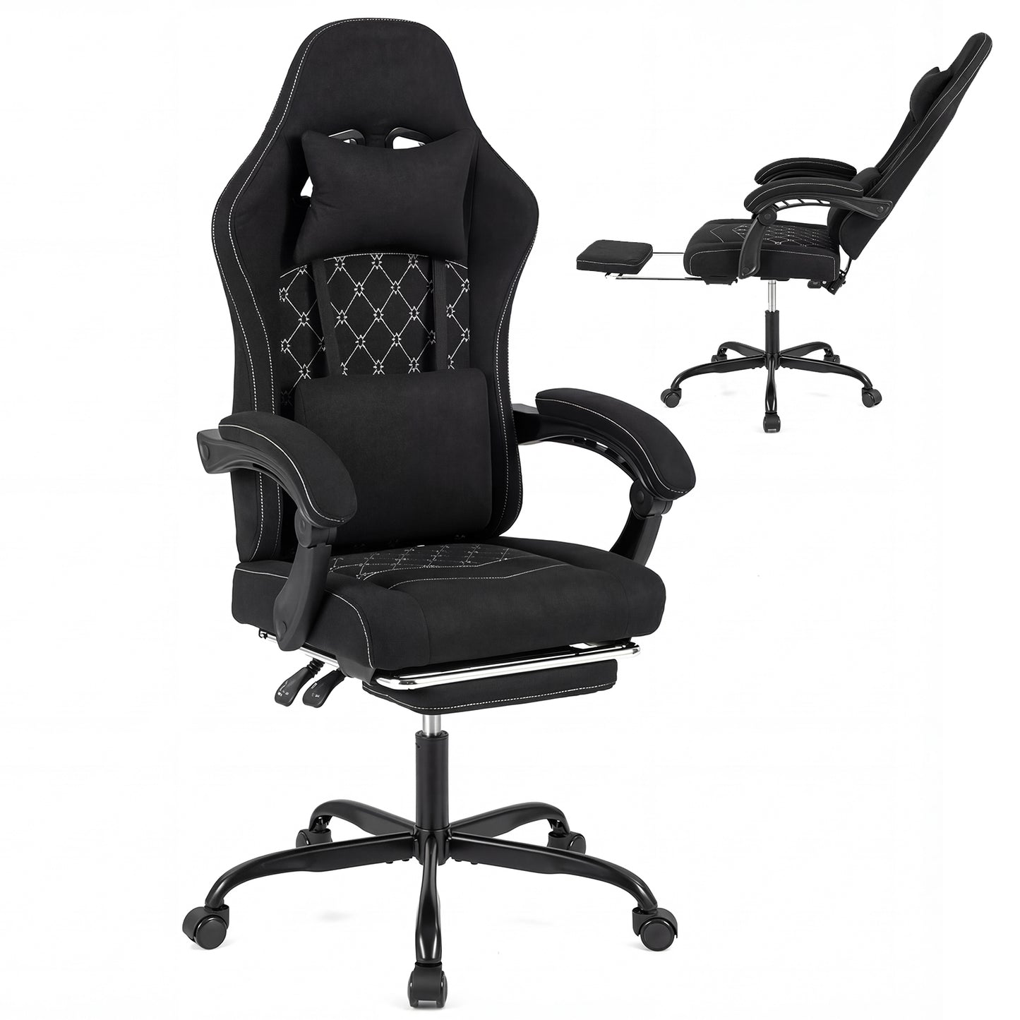 Gaming Chair Height Adjustable Computer Chair with Headrest Video Game Chair, Black Gaming Chairs at Gallery Canada