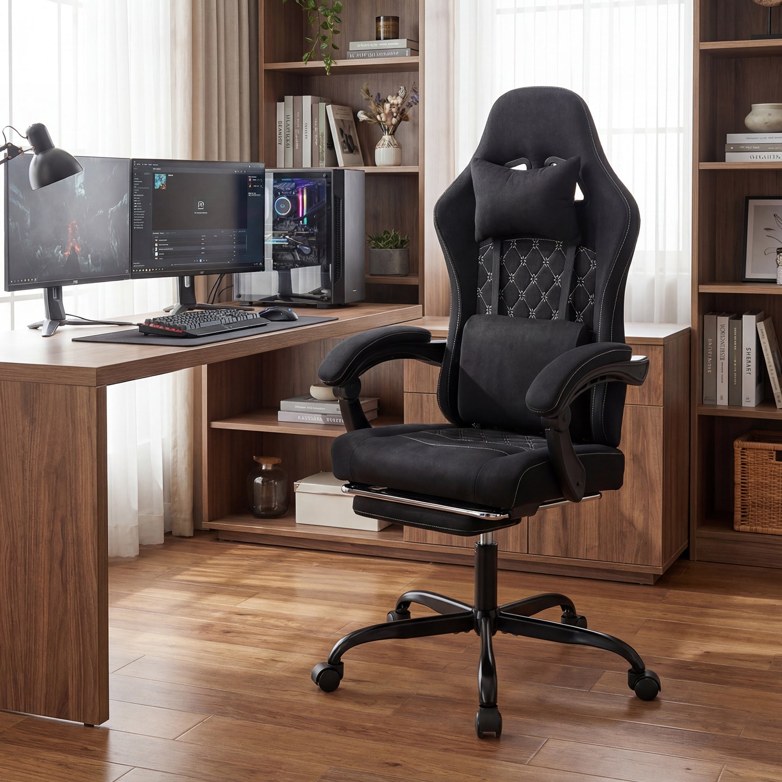 Gaming Chair Height Adjustable Computer Chair with Headrest Video Game Chair, Black Gaming Chairs at Gallery Canada