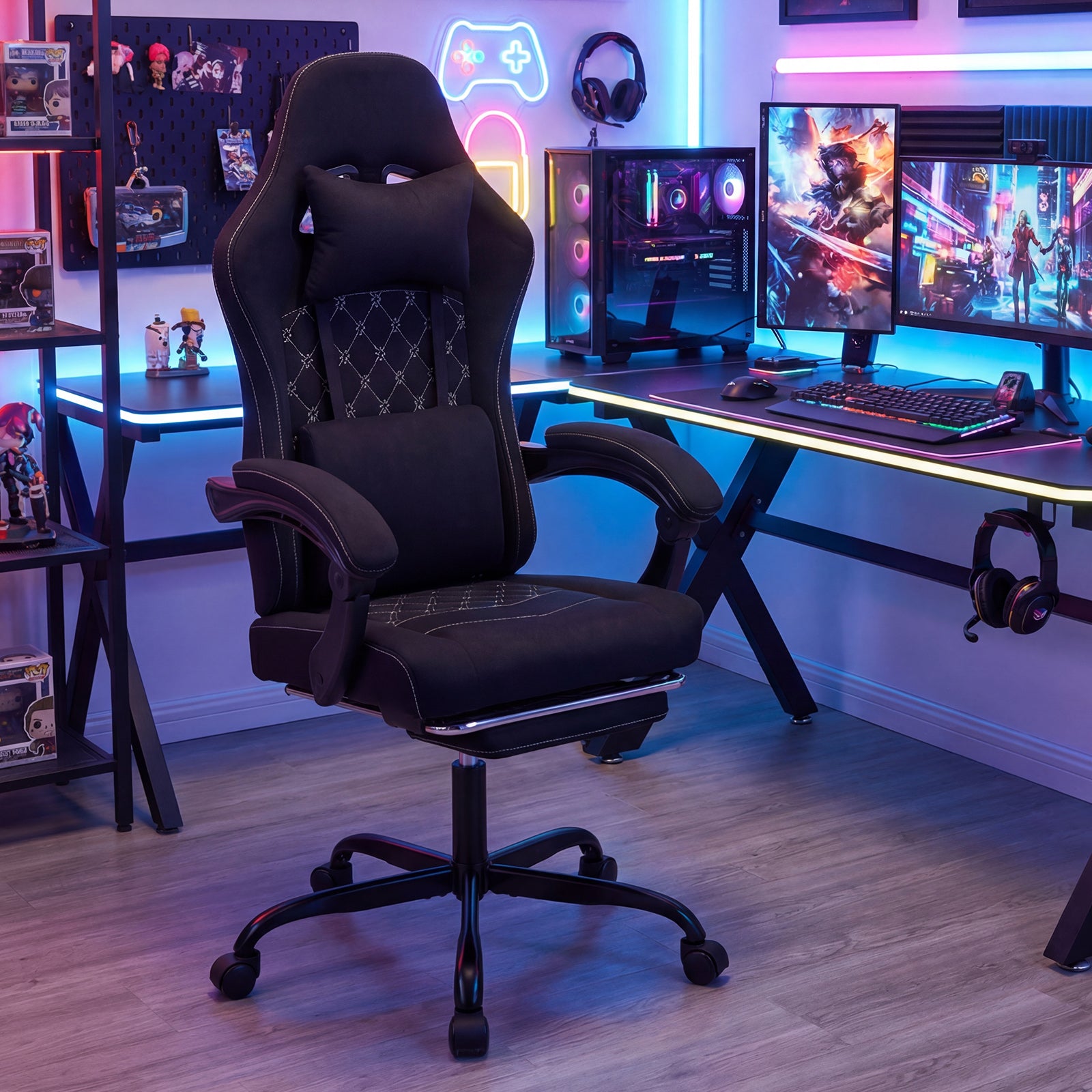 Gaming Chair Height Adjustable Computer Chair with Headrest Video Game Chair, Black Gaming Chairs at Gallery Canada