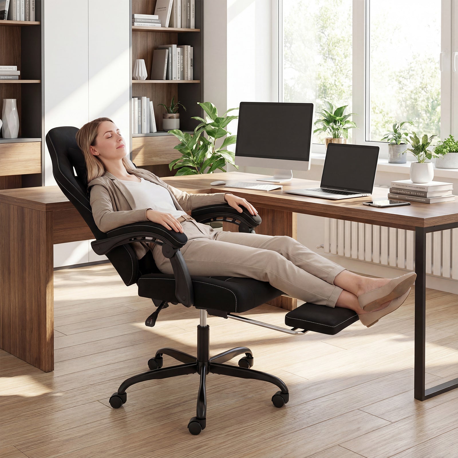 Gaming Chair Height Adjustable Computer Chair with Headrest Video Game Chair, Black Gaming Chairs at Gallery Canada