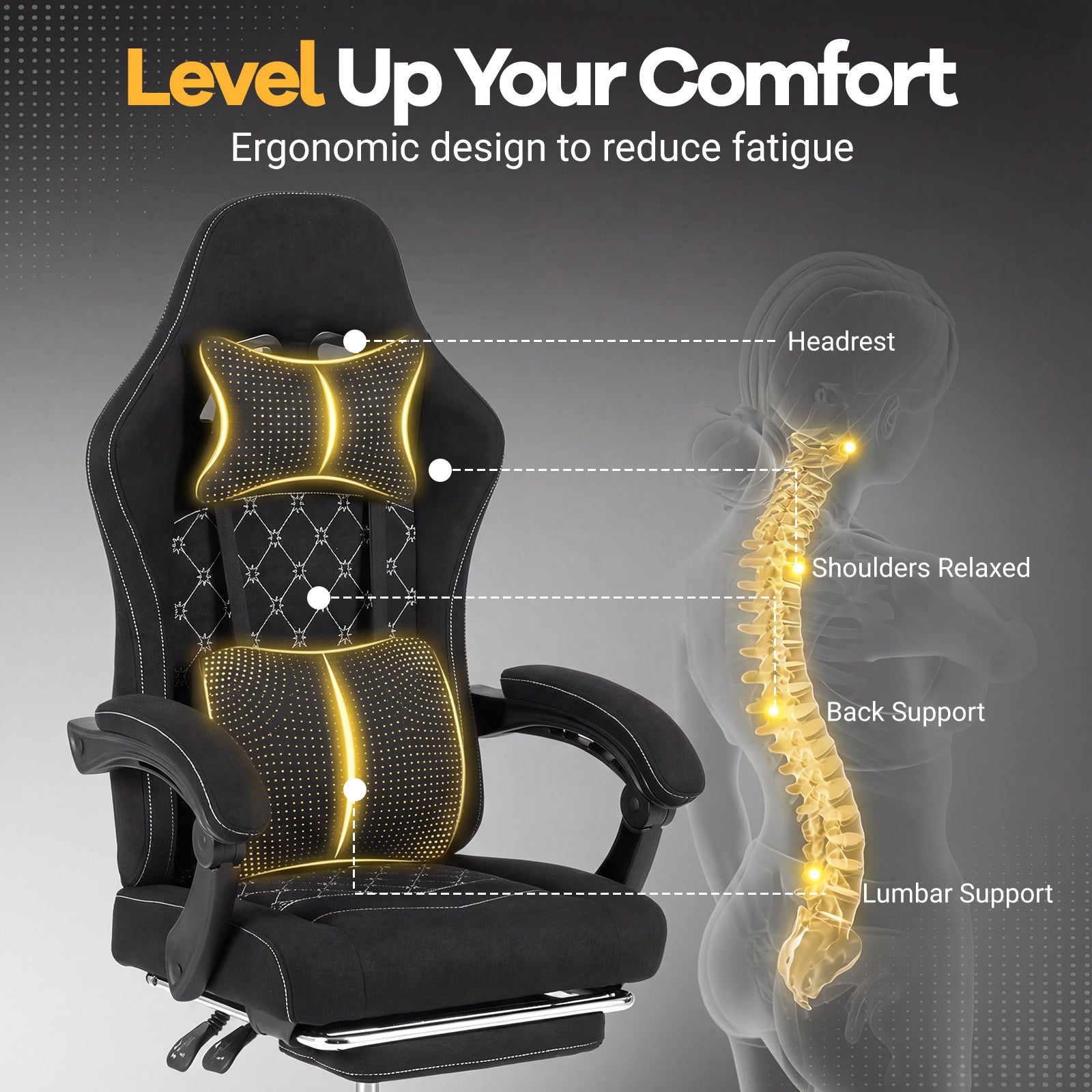 Gaming Chair Height Adjustable Computer Chair with Headrest Video Game Chair, Black Gaming Chairs at Gallery Canada
