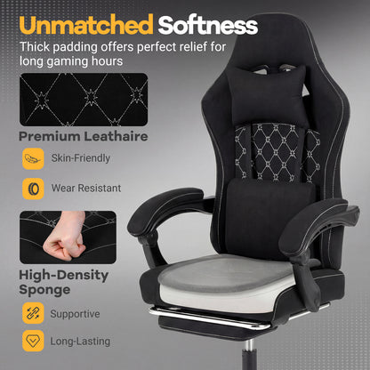 Gaming Chair Height Adjustable Computer Chair with Headrest Video Game Chair, Black Gaming Chairs at Gallery Canada