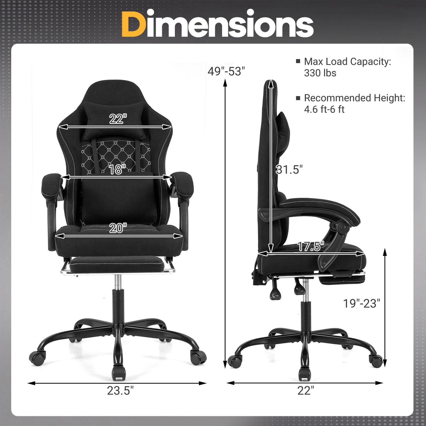 Gaming Chair Height Adjustable Computer Chair with Headrest Video Game Chair, Black Gaming Chairs at Gallery Canada