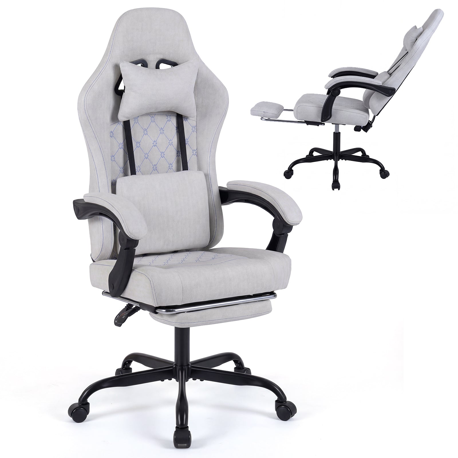 Gaming Chair Height Adjustable Computer Chair with Headrest Video Game Chair, Gray Gaming Chairs at Gallery Canada