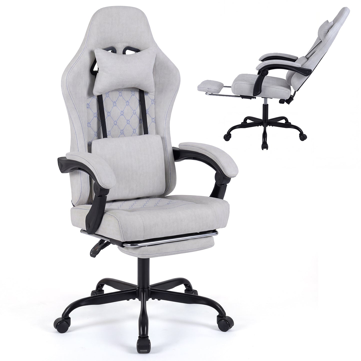 Gaming Chair Height Adjustable Computer Chair with Headrest Video Game Chair, Gray Gaming Chairs at Gallery Canada