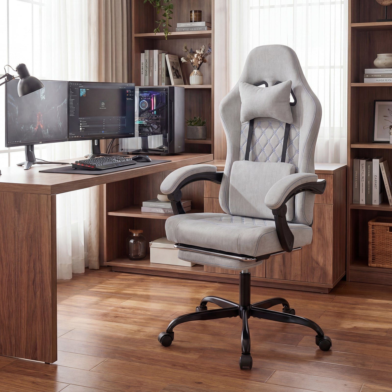 Gaming Chair Height Adjustable Computer Chair with Headrest Video Game Chair, Gray Gaming Chairs at Gallery Canada