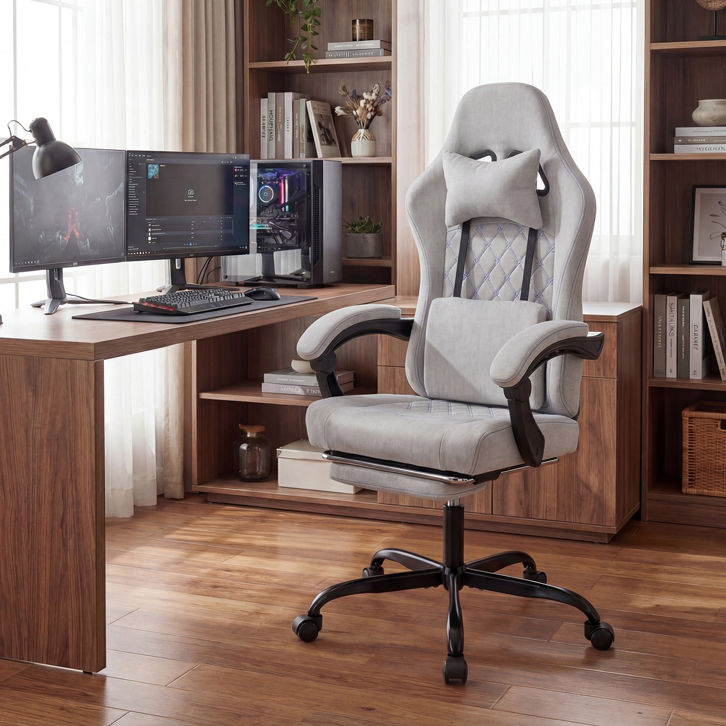 Gaming Chair Height Adjustable Computer Chair with Headrest Video Game Chair, Gray Gaming Chairs at Gallery Canada