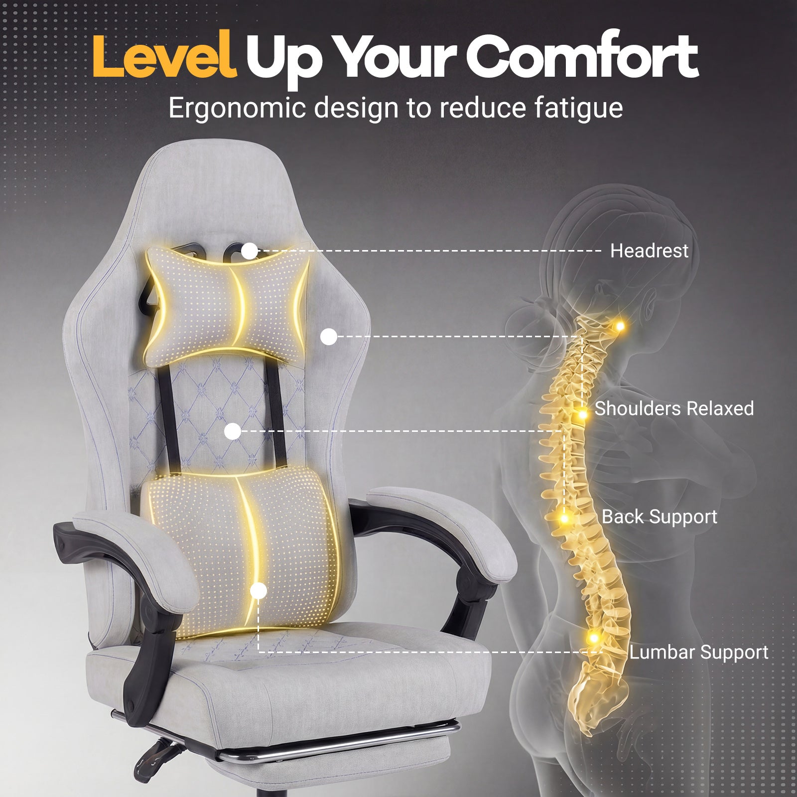 Gaming Chair Height Adjustable Computer Chair with Headrest Video Game Chair, Gray Gaming Chairs at Gallery Canada