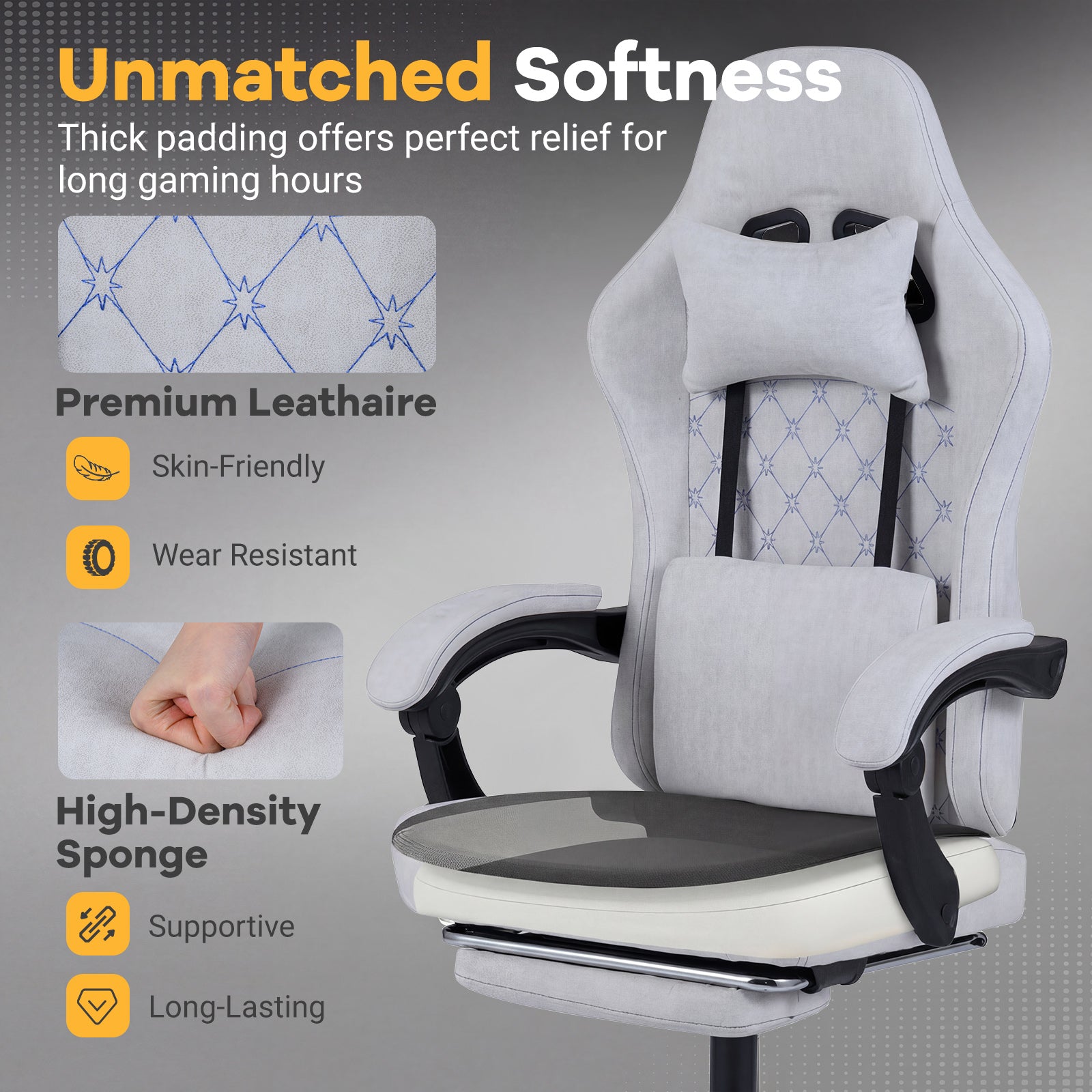 Gaming Chair Height Adjustable Computer Chair with Headrest Video Game Chair, Gray Gaming Chairs at Gallery Canada