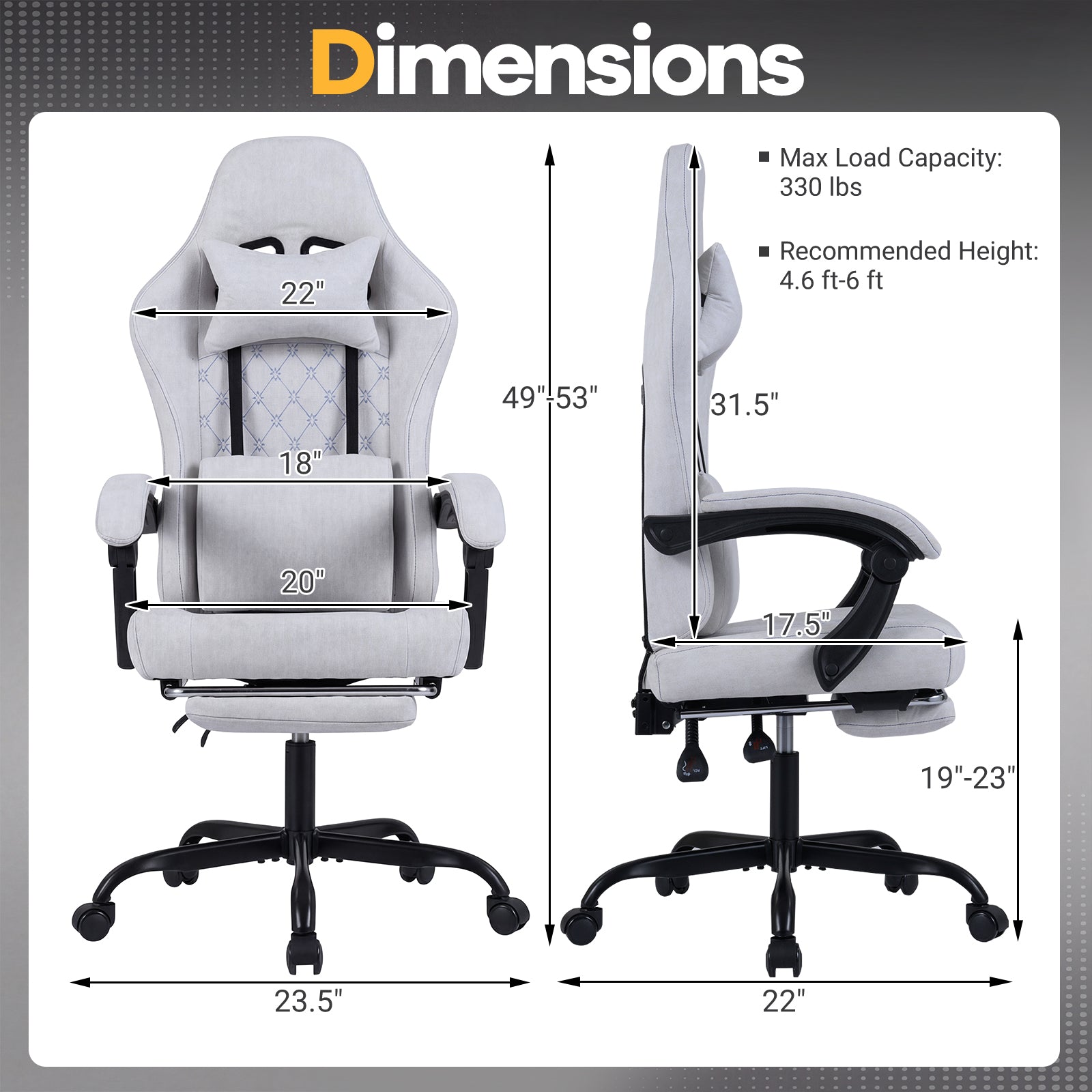 Gaming Chair Height Adjustable Computer Chair with Headrest Video Game Chair, Gray Gaming Chairs at Gallery Canada