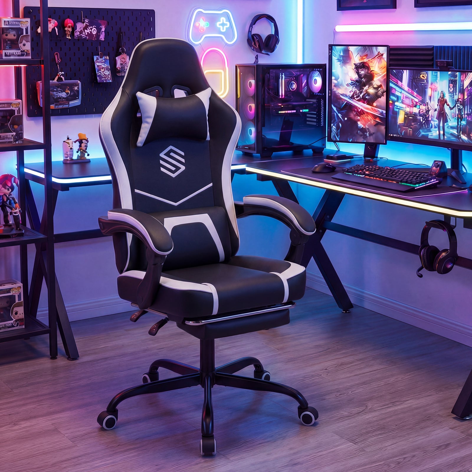 Gaming Chair Height Adjustable Computer Chair with Headrest Ergonomic Office Task Chair, Black Gaming Chairs at Gallery Canada