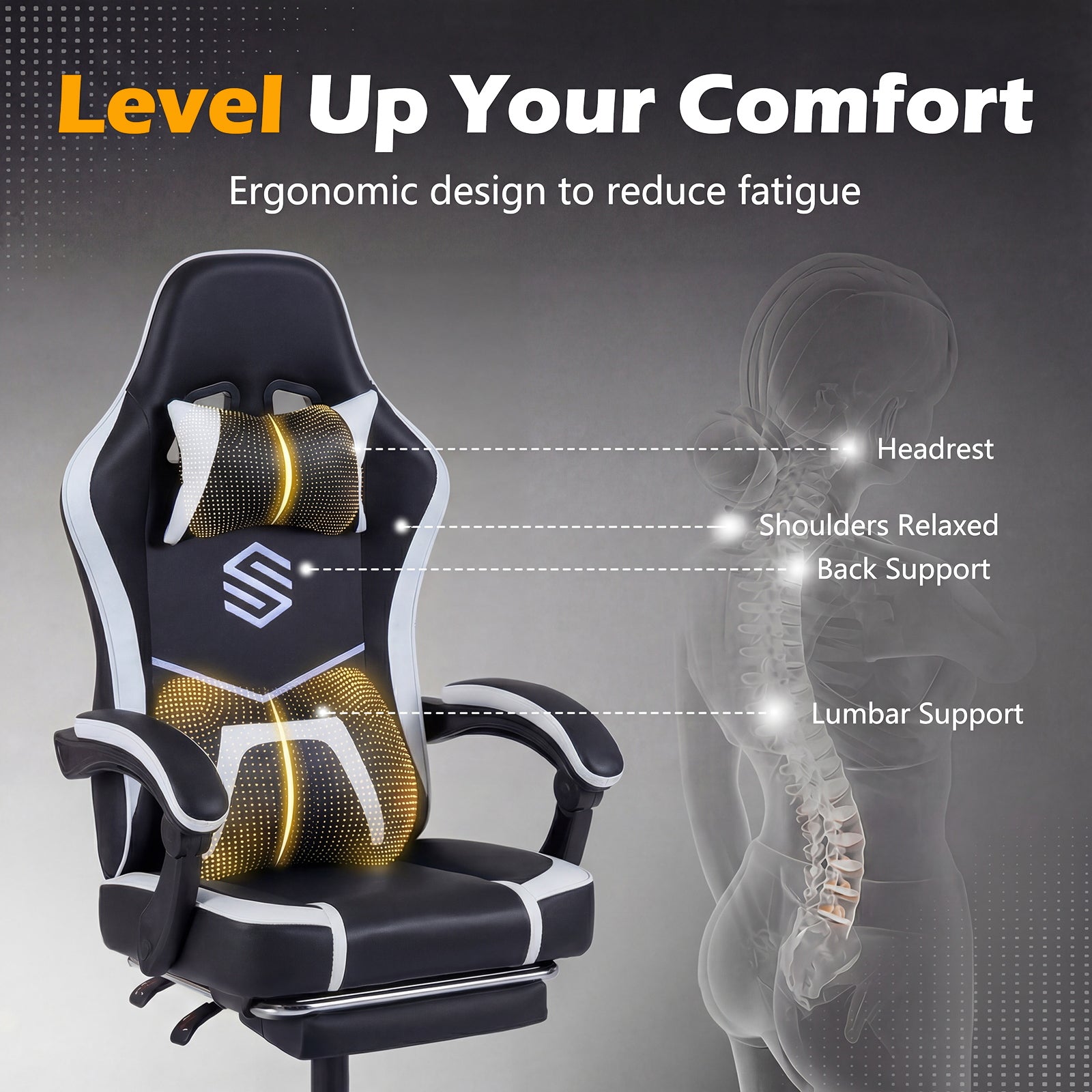 Gaming Chair Height Adjustable Computer Chair with Headrest Ergonomic Office Task Chair, Black Gaming Chairs at Gallery Canada
