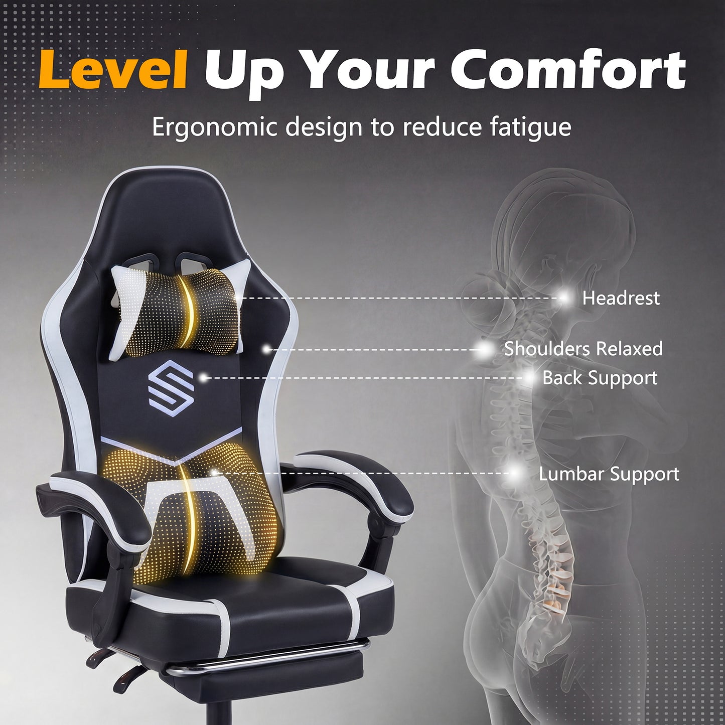 Gaming Chair Height Adjustable Computer Chair with Headrest Ergonomic Office Task Chair, Black Gaming Chairs at Gallery Canada