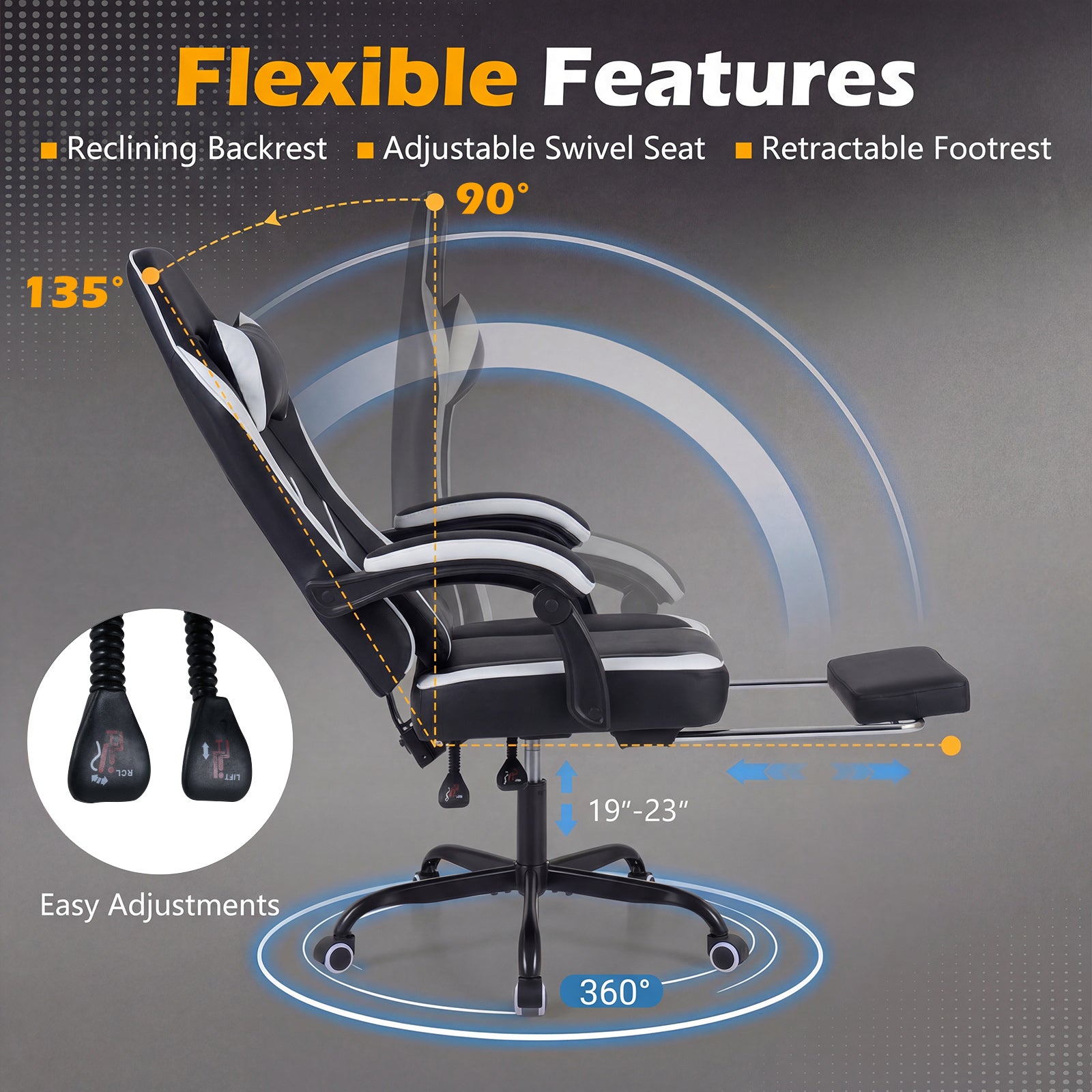Gaming Chair Height Adjustable Computer Chair with Headrest Ergonomic Office Task Chair, Black Gaming Chairs at Gallery Canada