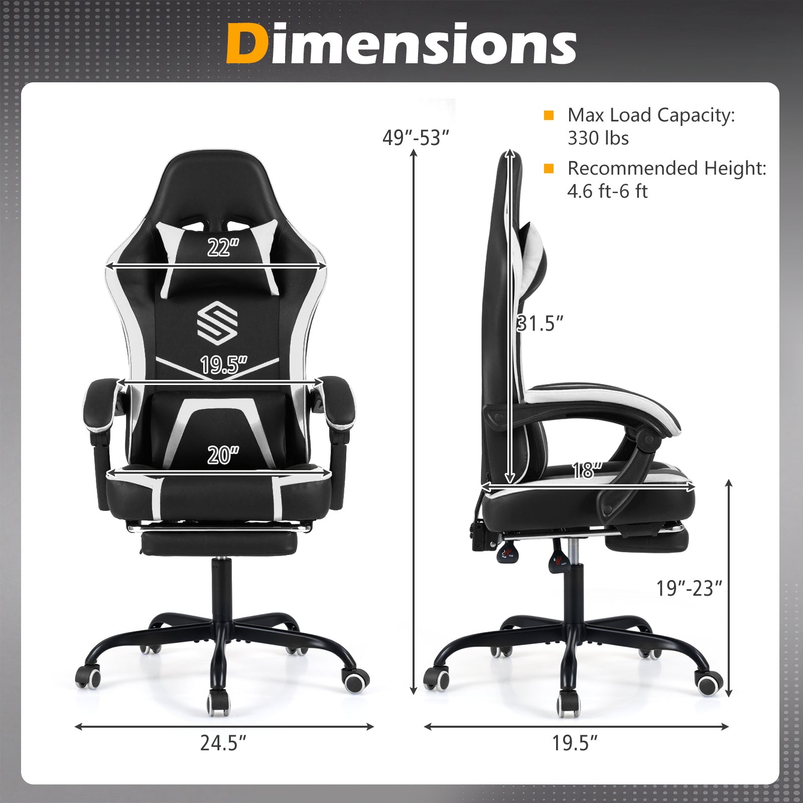 Gaming Chair Height Adjustable Computer Chair with Headrest Ergonomic Office Task Chair, Black Gaming Chairs at Gallery Canada