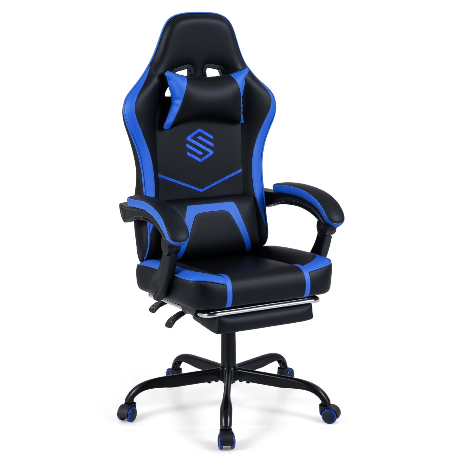 Gaming Chair Height Adjustable Computer Chair with Headrest Ergonomic Office Task Chair, Navy Gaming Chairs at Gallery Canada
