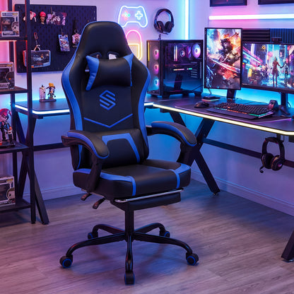 Gaming Chair Height Adjustable Computer Chair with Headrest Ergonomic Office Task Chair, Navy Gaming Chairs at Gallery Canada