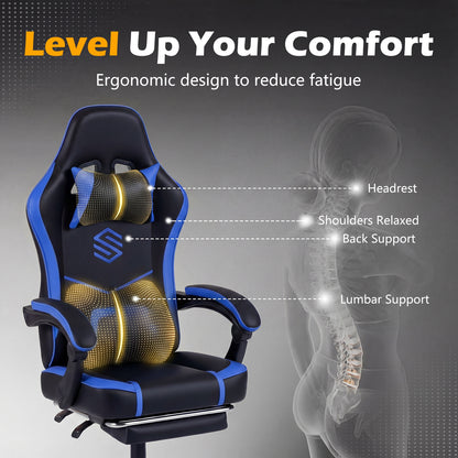 Gaming Chair Height Adjustable Computer Chair with Headrest Ergonomic Office Task Chair, Navy Gaming Chairs at Gallery Canada