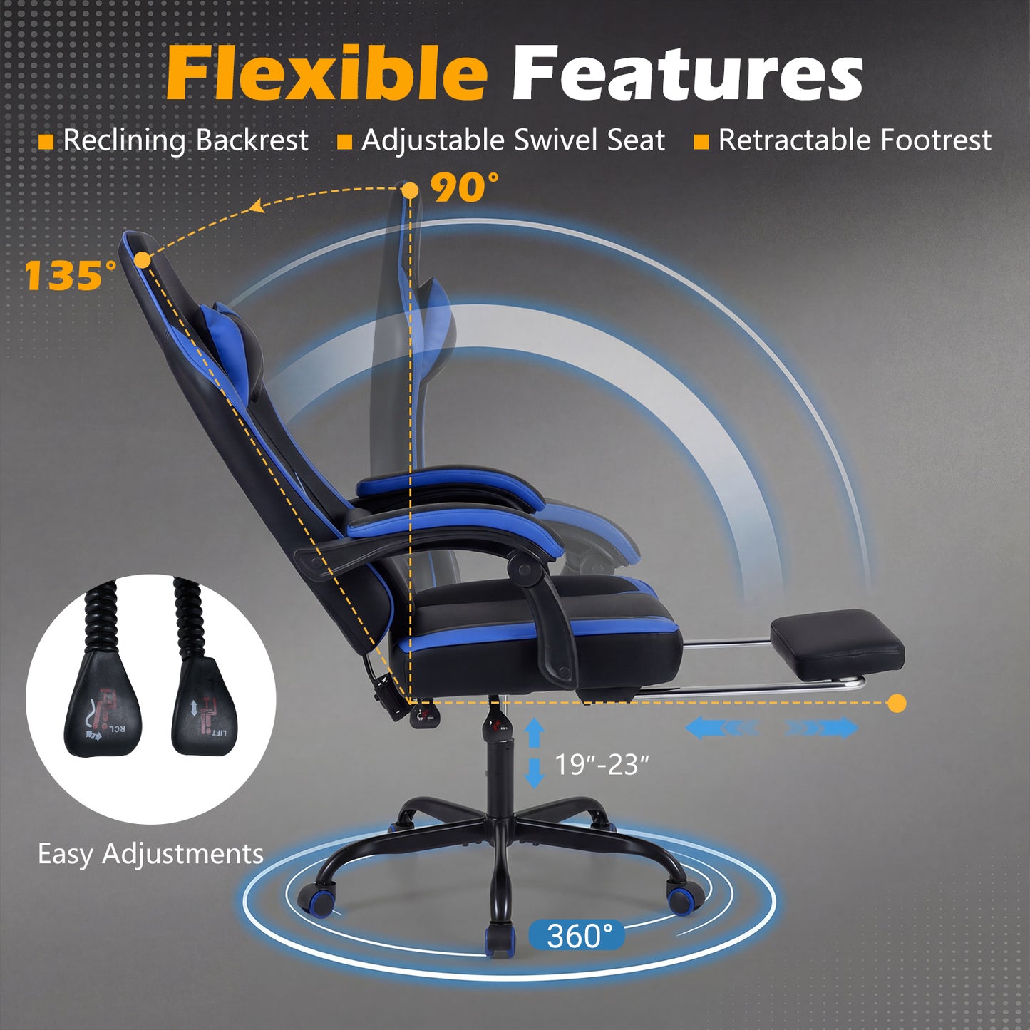 Gaming Chair Height Adjustable Computer Chair with Headrest Ergonomic Office Task Chair, Navy Gaming Chairs at Gallery Canada