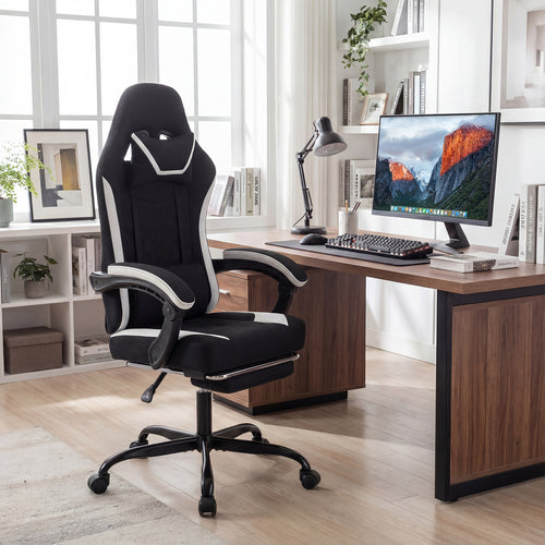 Gaming Chair Height Adjustable Computer Chair with Headrest Footrest & 360° Swivel Seat, Black