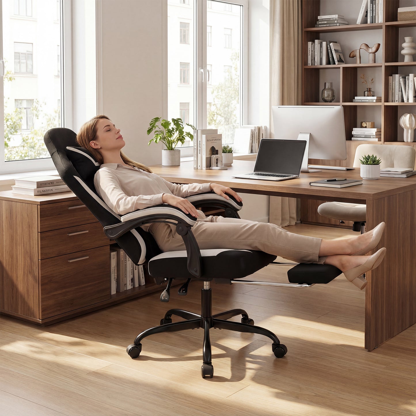 Gaming Chair Height Adjustable Computer Chair with Headrest Footrest & 360° Swivel Seat, Black Gaming Chairs at Gallery Canada
