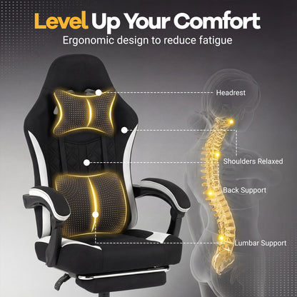 Gaming Chair Height Adjustable Computer Chair with Headrest Footrest & 360° Swivel Seat, Black Gaming Chairs at Gallery Canada