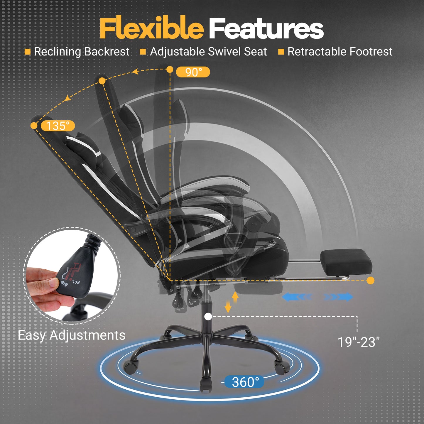 Gaming Chair Height Adjustable Computer Chair with Headrest Footrest & 360° Swivel Seat, Black Gaming Chairs at Gallery Canada