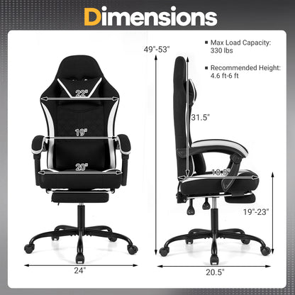 Gaming Chair Height Adjustable Computer Chair with Headrest Footrest & 360° Swivel Seat, Black Gaming Chairs at Gallery Canada