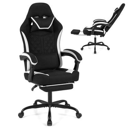 Gaming Chair Height Adjustable Computer Chair with Headrest Footrest & 360° Swivel Seat, Black Gaming Chairs at Gallery Canada