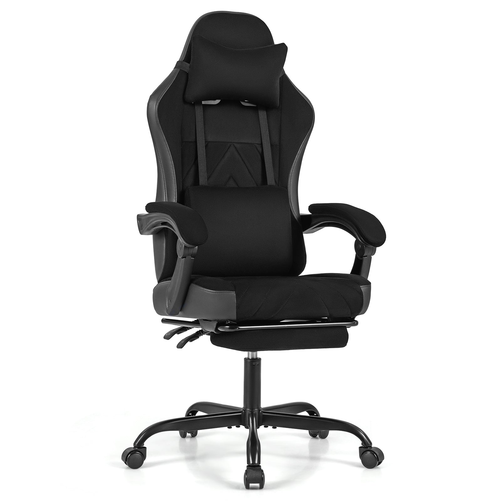 Gaming Chair Height Adjustable Computer Chair with Headrest Lumbar Support Linkage Armrests, Black Gaming Chairs at Gallery Canada