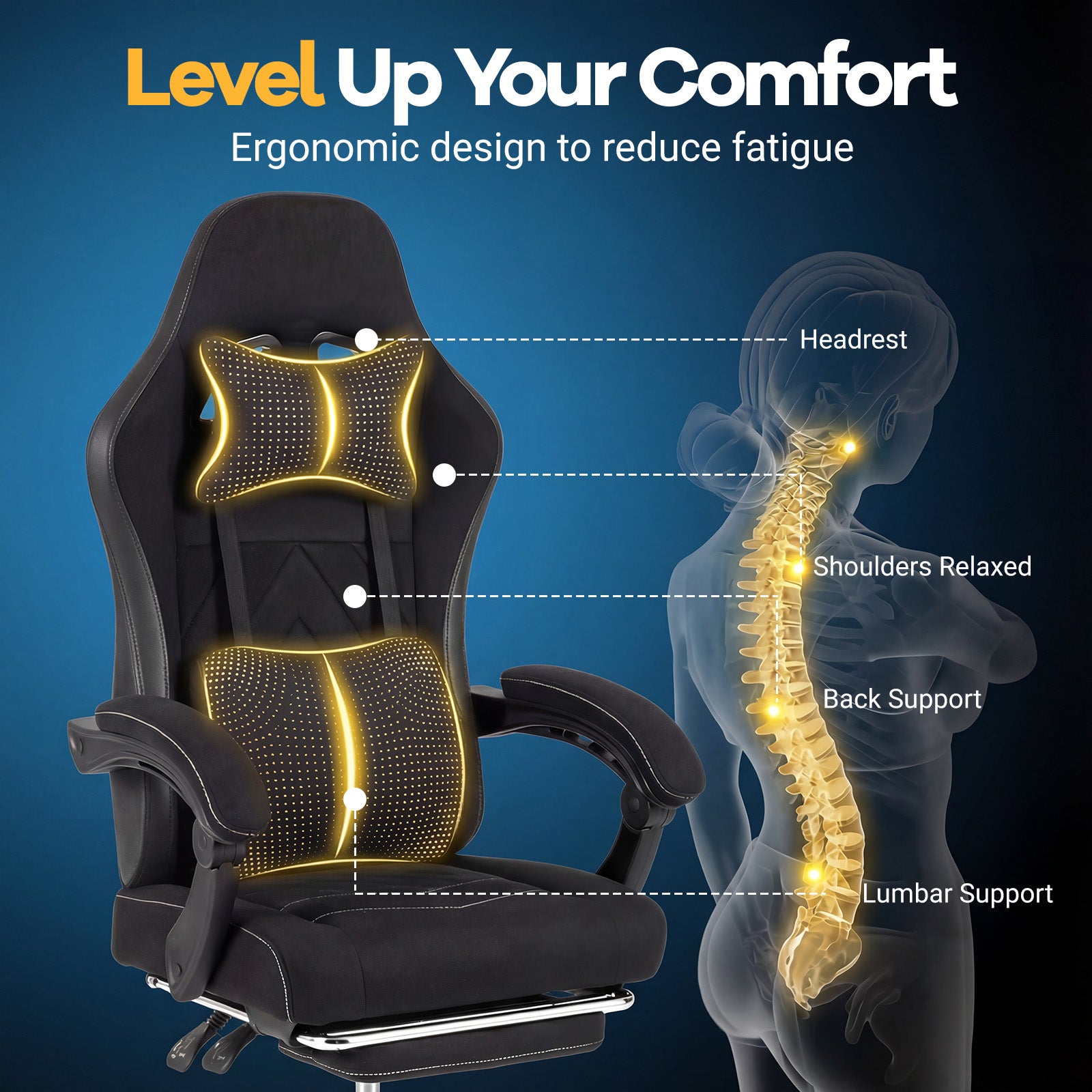 Gaming Chair Height Adjustable Computer Chair with Headrest Lumbar Support Linkage Armrests, Black Gaming Chairs at Gallery Canada