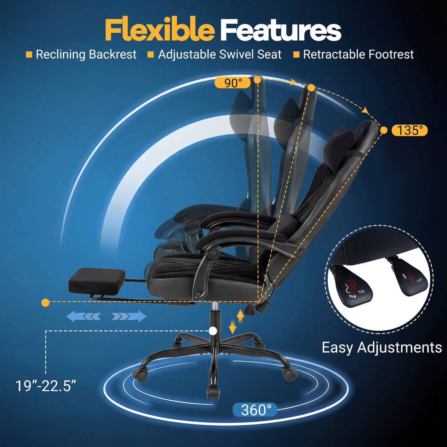 Gaming Chair Height Adjustable Computer Chair with Headrest Lumbar Support Linkage Armrests, Black Gaming Chairs at Gallery Canada