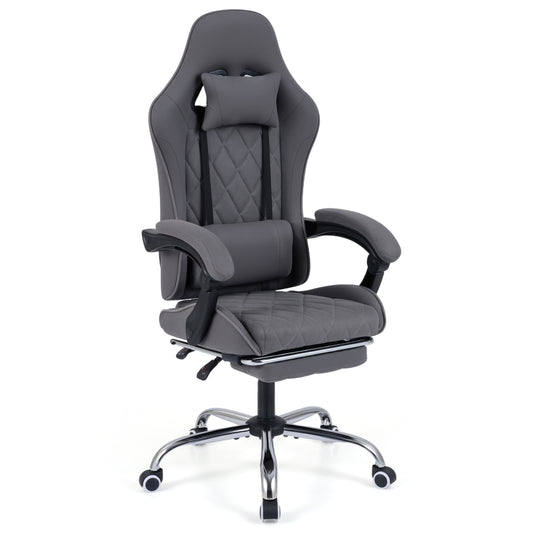 Gaming Chair Height Adjustable Computer Chair with Headrest and Lumbar Support, Gray Gaming Chairs Gray at Gallery Canada